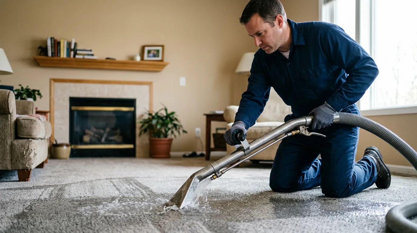 Water damage restoration technician working near Byesville, OH